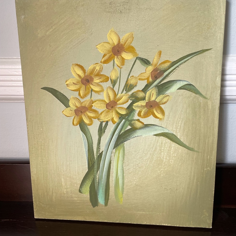 Original Vintage Oil Painting on Canvas Daffodils